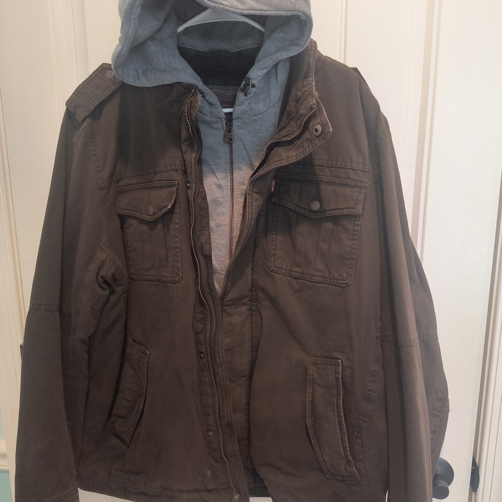 Kohl's Men's Dark Brown Jacket with Gray Hoodie